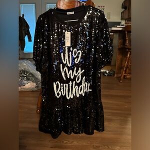 It’s My Birthday black sequined dress NWT brand is WHY Dress one size